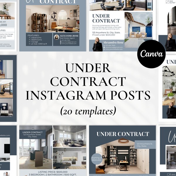 20 Real Estate Under Contract Instagram Posts, Under Contract Social Media Post, Under Contract Timeline, Realtor Instagram Template