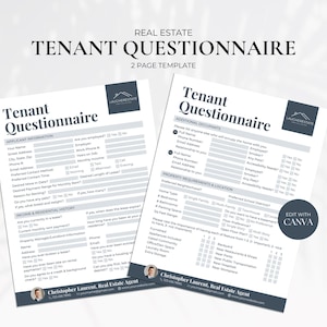Real Estate Tenant Questionnaire Form, Rental Intake Form, Rental Questionnaire Template, Room Rental Application, Realtor Lead Intake Sheet