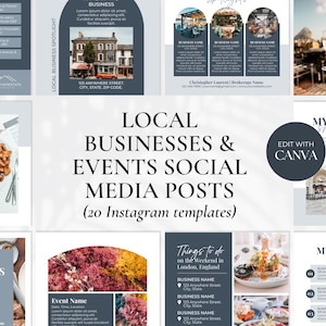 Local Business Realtor Instagram Posts, Local Events Instagram Template, Local Business Spotlight Posts, Real Estate Farming Posts, Blue