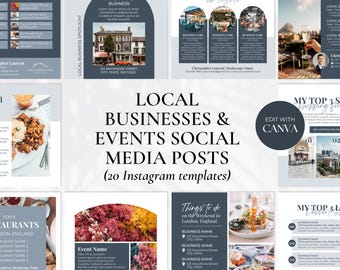 Local Business Realtor Instagram Posts, Local Events Instagram Template, Local Business Spotlight Posts, Real Estate Farming Posts, Blue