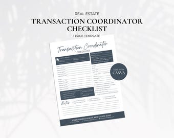 Lista de verificación del coordinador de transacciones, lista de verificación del contrato para el cierre, agente inmobiliario, folletos para clientes, marketing inmobiliario, plantilla de Canva