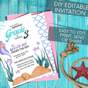 Mermaid Birthday Party Template, DIY Printable Party Invitations ...