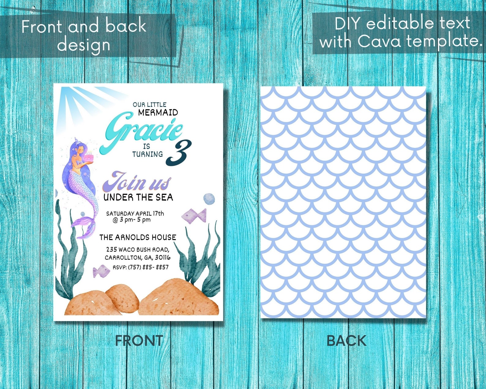 Mermaid Birthday Party Template, DIY Printable Party Invitations ...