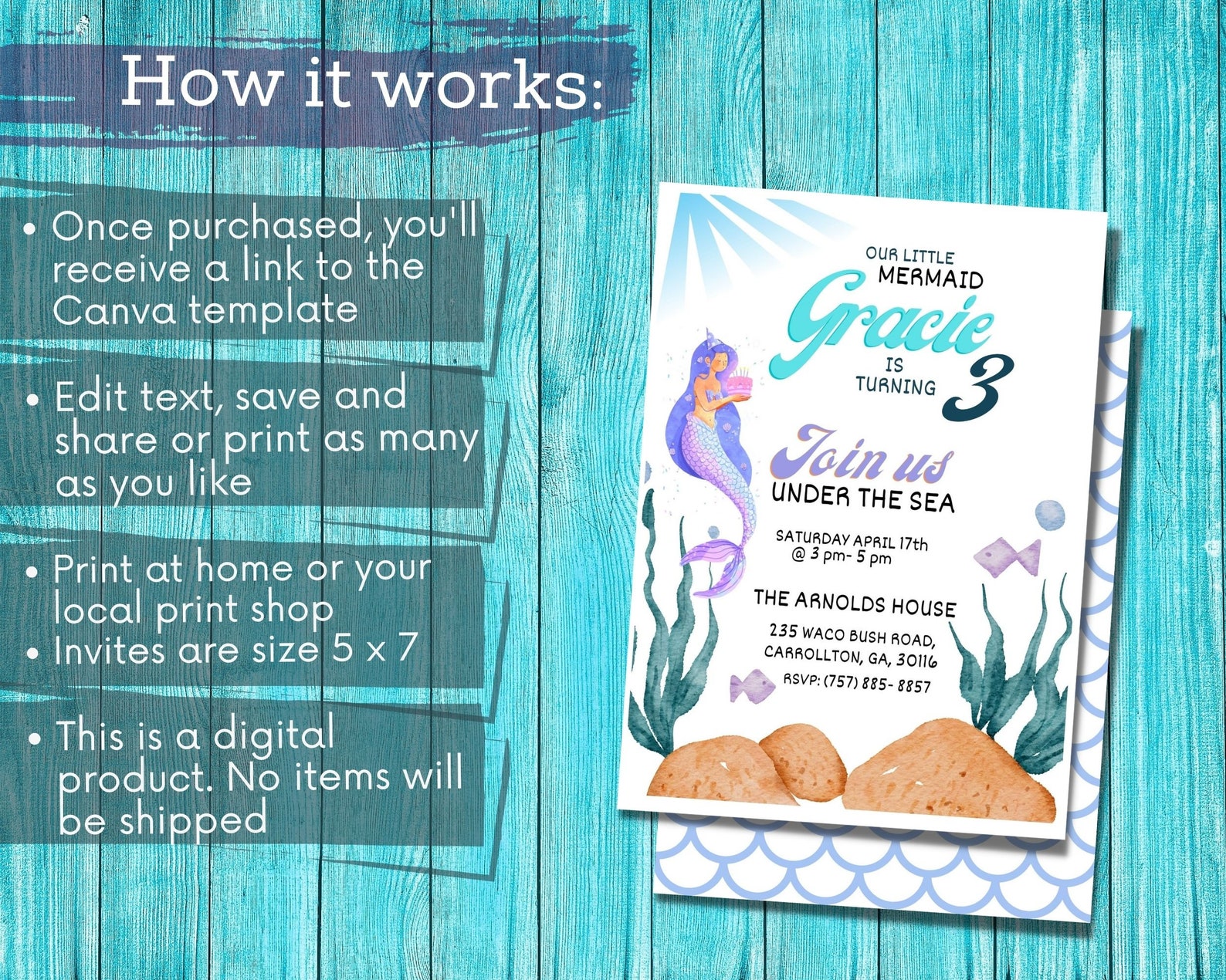 Mermaid Birthday Party Template, DIY Printable Party Invitations ...