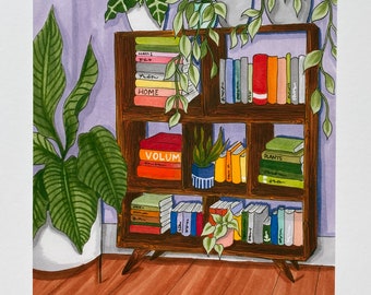 Marker Illustration Art Print - 5x7 and 8x10 Fine Art Print "Book Room"