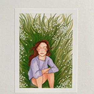 Art Print of Original, Marker Illustration: a Girl Enjoying the Summer Breeze - 5&quot;x7&quot; PRINT