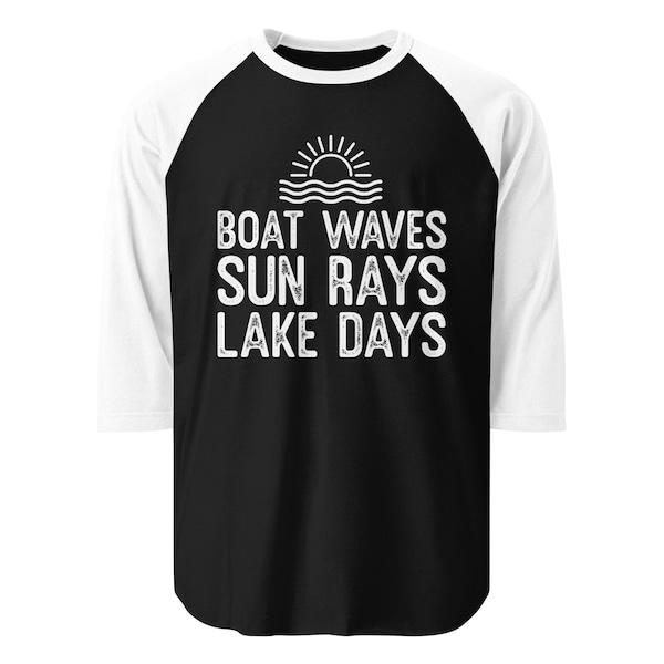 Boat Waves Sun Rays Lake Days 3/4 Sleeve Raglan T-Shirt