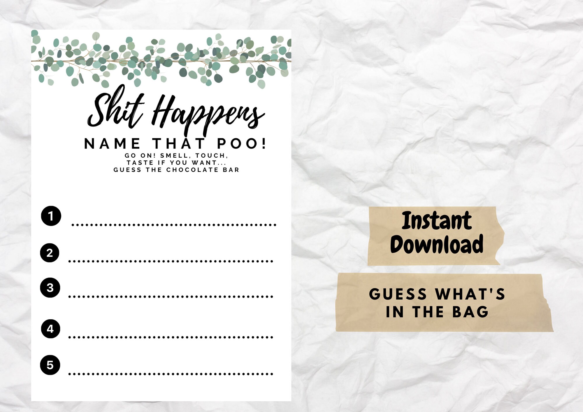 Sht Happens Baby Shower Game Chocolate Diaper Game Etsy
