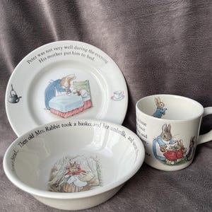 Vintage Wedgwood Peter Rabbit 3pc Set Mug Bowl Plate Beatrix Potter England