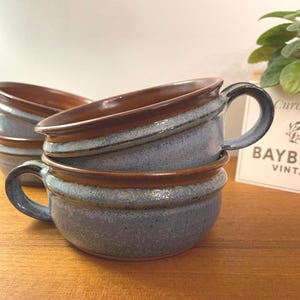 Vintage Studio Keramik Stengods Sopp Kaffe Skålar Set med 4 Handtag | Signerad JW