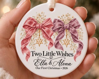 Twin Girls First Christmas Ornament Personalized With Twins Names and Date Newborn Twins First Christmas Keepsake Ornament