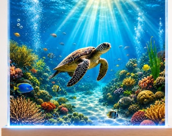 Sea Water Turtle LED Night Light, Underwater Ocean Scene with Colorful Fish & Coral for Kids Room, Nursery, or Relaxing Home Deco Gift