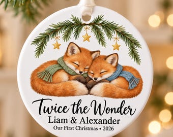 Twin First Christmas Ornament Personalized with Twins names and Year Newborn Twins Boy First Christmas Keepsake Ornament