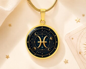 Pisces Zodiac Necklace, Celestial Astrology Gift for Her, Gold or Silver Horoscope Jewelry