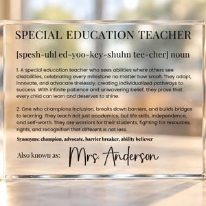 Special Education Teacher Gift, Definition Acrylic Block, Crystal-Clear Desk Decor