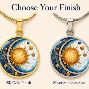 Sun Moon Necklace, Solar Eclipse Necklace, Gold sun necklace, Birthday Gift For Her, Engraved Necklace image 2