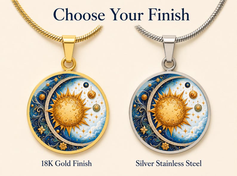 Sun Moon Necklace, Solar Eclipse Necklace, Gold sun necklace, Birthday Gift For Her, Engraved Necklace image 2