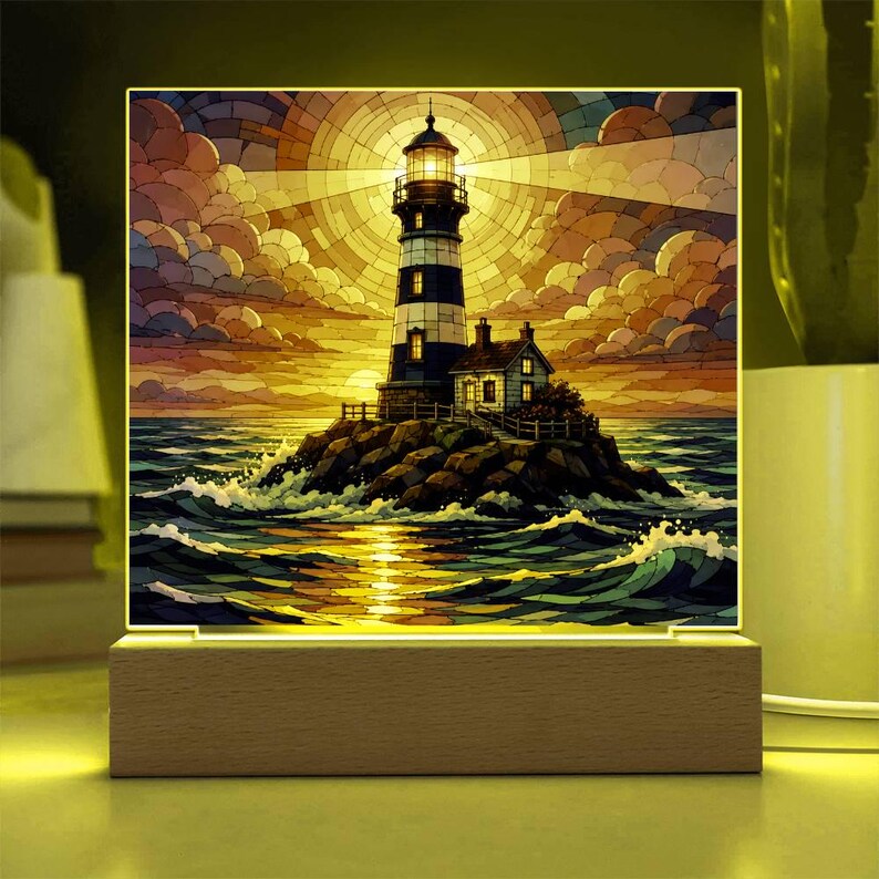 Lighthouse LED Night Light, Coastal Home Decor Gift, Nautical Acrylic Lamp, Beach House Decor Bild 17