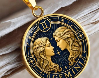 Gemini Zodiac Necklace, Gold or Silver Astrology Pendant Gift for Her, Astrology Jewelry
