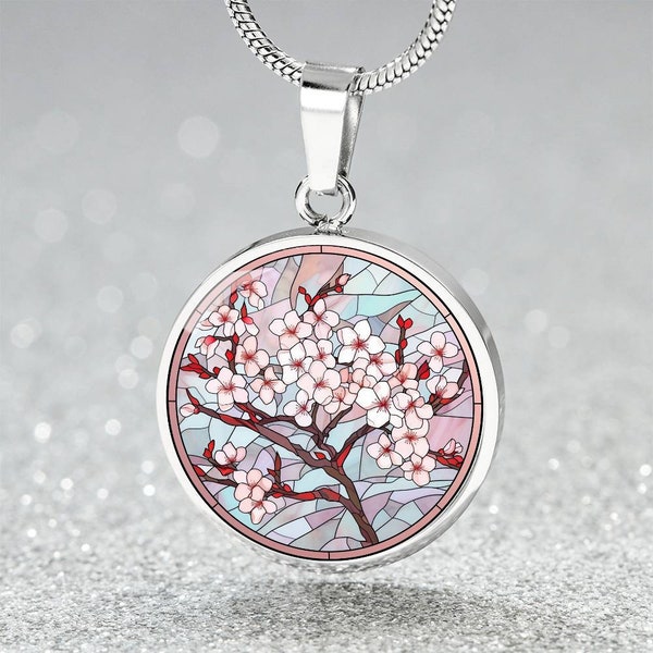 Birth Flower Jewelry, Cherry Blossom March Birth Flower, Engraved Jewelry, Personalized Pendant Necklace For Birthday Gift, Valentines Gift