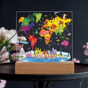 Cadeau veilleuse de carte du monde pour les enfants. Décoration pour chambre d'enfant, lumière LED acrylique, Cadeaux personnalisés, Cadeau d'anniversaire, Cadeau de Noël