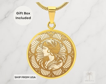 Virgo Zodiac Necklace, Gold Horoscope Circle Pendant for Virgo Sign, Astrology Jewelry for Her