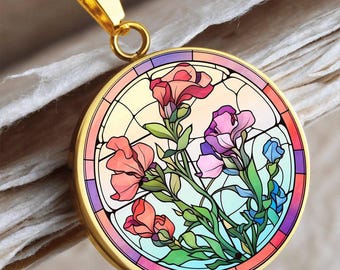 Sweet Pea Necklace Gift for Her, April Birth Flower Pendant, Birthday Gift From Daughter, Floral Jewelry