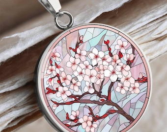 Birth Flower Jewelry, Cherry Blossom March Birth Flower, Engraved Jewelry, Personalized Pendant Necklace For Birthday Gift, Valentines Gift