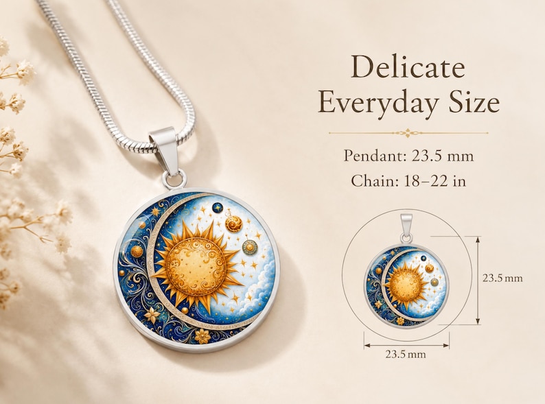 Sun Moon Necklace, Solar Eclipse Necklace, Gold sun necklace, Birthday Gift For Her, Engraved Necklace image 9