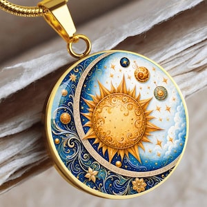 Sun Moon Necklace, Solar Eclipse Necklace, Gold sun necklace, Birthday Gift For Her, Engraved Necklace Luxury Necklace (Gold)
