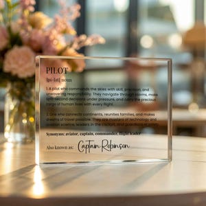 Pilot Definition Acrylic Block, Personalized Name Sign for Airline Captain, Captain Retirement Gift