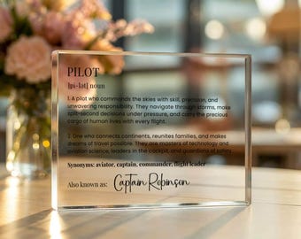 Pilot Definition Acrylic Block, Personalized Name Sign for Airline Captain, Captain Retirement Gift