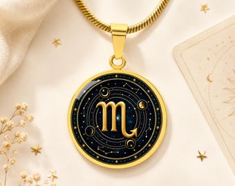 Scorpio Zodiac Necklace, Celestial Astrology Pendant, Gold Horoscope Jewelry Gift for Her
