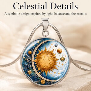 Sun Moon Necklace, Solar Eclipse Necklace, Gold sun necklace, Birthday Gift For Her, Engraved Necklace image 3