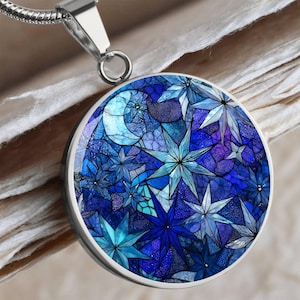 Stained Glass-Style Tin Pendant, Celestial 10th Anniversary Necklace