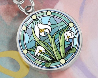 Birth Flower Keychain, Personalized Engraved Keychain, January Birth Month, Snowdrop Flower, Gift For Her, Christmas Gift, Birthday Gift