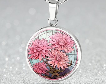 Birth Flower Jewelry, Chrysanthemum November Birth Flower, Engraved Jewelry, Personalized Pendant Necklace Gift For Birthday, Mother's Day