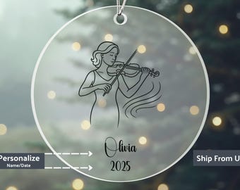 Personalized Violinist Acrylic Circle Ornament, Acrylic Christmas Keepsake for Orchestra, Music Teacher Gift