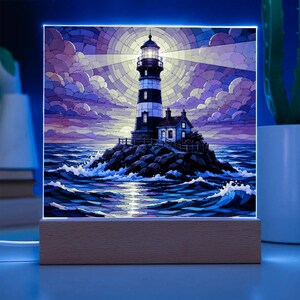 Lighthouse LED Night Light, Coastal Home Decor Gift, Nautical Acrylic Lamp, Beach House Decor Bild 16