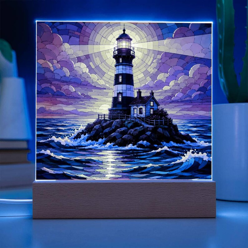Lighthouse LED Night Light, Coastal Home Decor Gift, Nautical Acrylic Lamp, Beach House Decor Bild 16