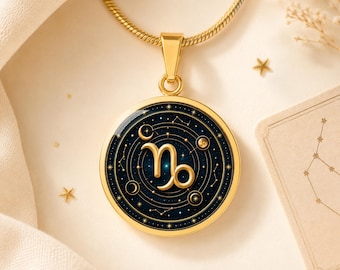 Capricorn Zodiac Necklace, Celestial Astrology Pendant, Gold Horoscope Jewelry Gift for Her