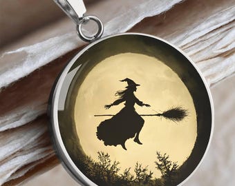 Witch Silhouette Necklace: Gothic Halloween Jewelry