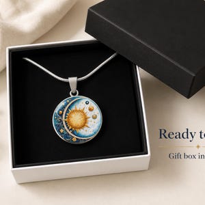 Sun Moon Necklace, Solar Eclipse Necklace, Gold sun necklace, Birthday Gift For Her, Engraved Necklace image 8