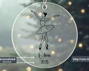 Personalized Ballerina Christmas Acrylic Ornament , Custom Name & Year Gift for Dancers