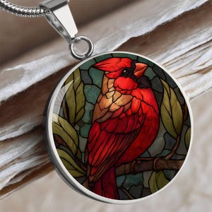 Red Cardinal Necklace Stained Glass Effect Pendant, Memorial Gift for Loss of Loved One, Cardinal Jewelry Keepsake for Her