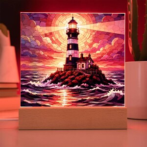 Lighthouse LED Night Light, Coastal Home Decor Gift, Nautical Acrylic Lamp, Beach House Decor Bild 20