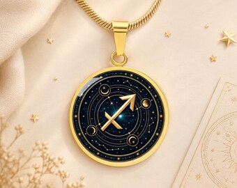 Sagittarius Zodiac Necklace, Celestial Astrology Pendant, Gold Horoscope Jewelry Gift for Her