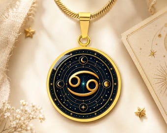 Cancer Zodiac Necklace, Celestial Astrology Pendant, Gold Horoscope Jewelry Gift for Her