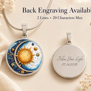 Sun Moon Necklace, Solar Eclipse Necklace, Gold sun necklace, Birthday Gift For Her, Engraved Necklace image 7