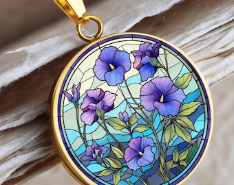 Morning Glory September Birth Flower Necklace: Engraved Pendant, Personalized Jewelry